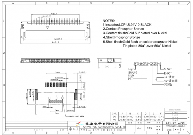 専門家 0.4mm ピッチ PCB 板コネクター、LG/AUO LCD （I-PEX 20374-030E のための I-PEX のウエファーのコネクター