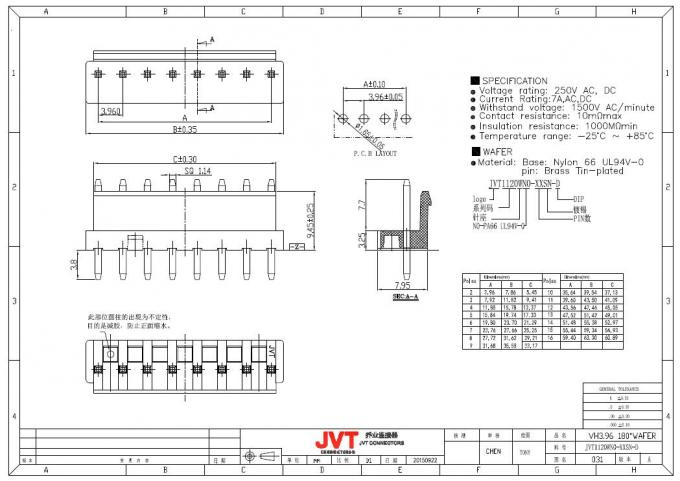 JST VHの、穴を通して覆われる3.96mmピッチのコネクター2の方法1列、上の記入項目PCBヘッダーはんだ終了